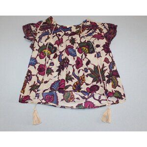 Love The Label Womens Multicolor Floral Ruffle Sleeve Blouse Cotton S